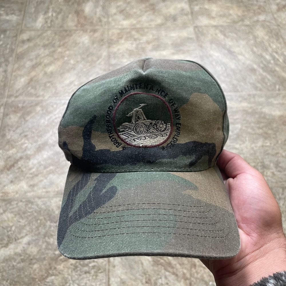 Vintage BMWE Union Camo Snapback Hat Brotherhood Maintenance Way Employes USA